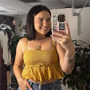 Wilfred Smocked Cropped Peplum Top Yellow Size Medium